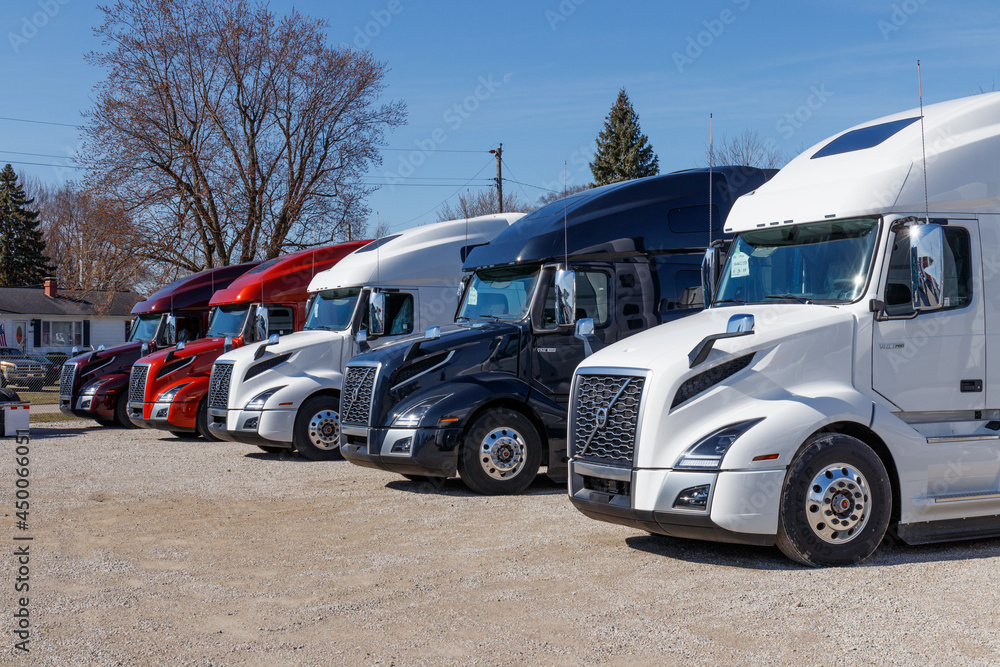 Volvo Semi Tractor Trailer Trucks Lined Up For Sale. Volvo Is One Of 