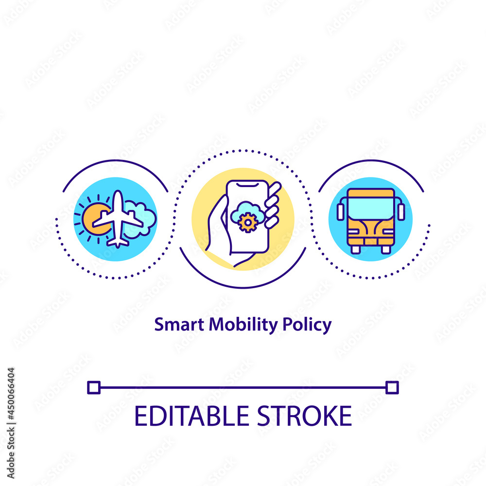 Smart mobility policy concept icon. Futuristic city governance abstract idea thin line illustration. Urban management system. Vector isolated outline color drawing. Editable stroke