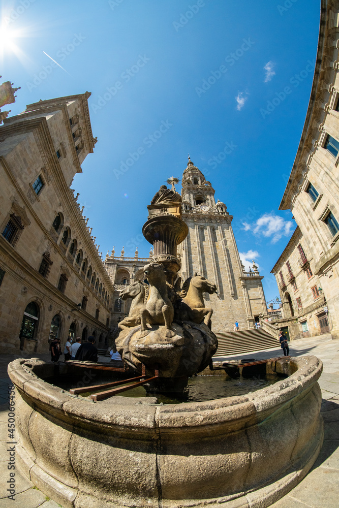 Santiago de Compostela, Praterías Square with fisheye