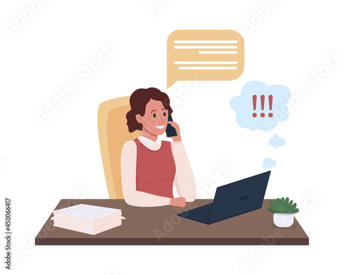 Procrastinating employee semi flat color vector character. Full body person on white. Worker takes phone call during workday isolated modern cartoon style illustration for graphic design and animation