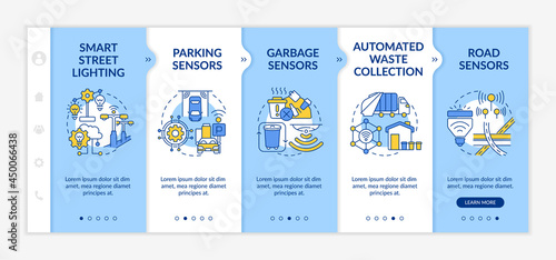 Smart sensor systems onboarding vector template. Responsive mobile website with icons. Web page walkthrough 5 step screens. Ecological approach color concept with linear illustrations