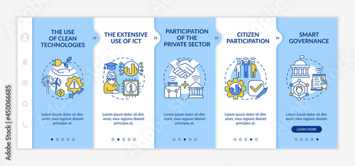 Instruments of smart city blue onboarding vector template. Responsive mobile website with icons. Web page walkthrough 5 step screens. Urban facilities color concept with linear illustrations