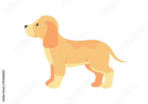 Labrador retriever puppy adoption semi flat color vector character. Full body animal on white. Bring pet into family isolated modern cartoon style illustration for graphic design and animation