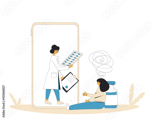 Online psychologists consultation. Telemedicine. Doctor distant advise. Mental specialist talk to her client by internet. Healthcare services.