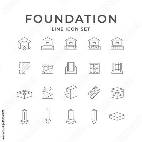 Set line icons of foundation isolated on white