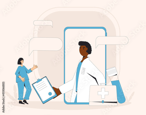 Online medical consultation. Telemedicine. Doctor distant advise. Health insurance. Healthcare services.
