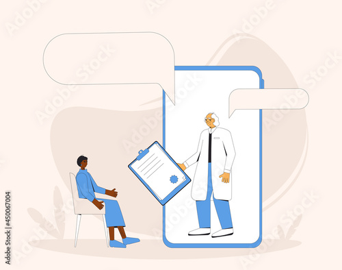 Online medical consultation. Telemedicine. Doctor distant advise. Health insurance. Healthcare services.