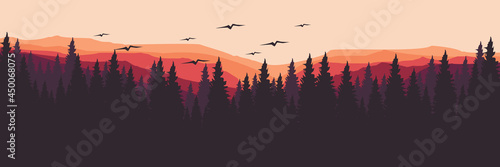 Schilderij op canvas mountain forest sunset flat design vector banner template good for web banner, a