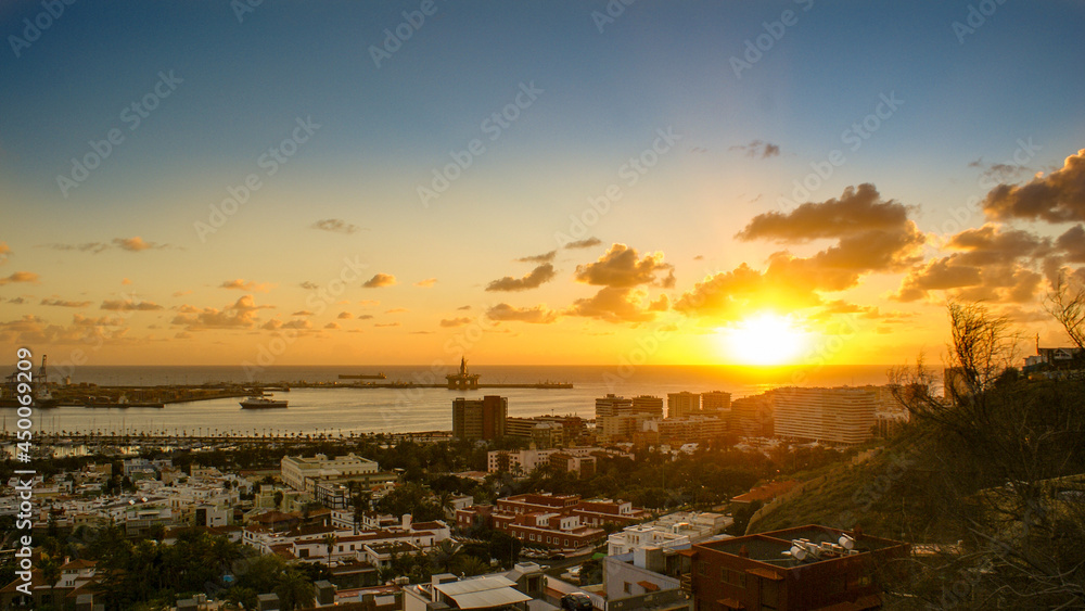sunrise in the port of las palmas