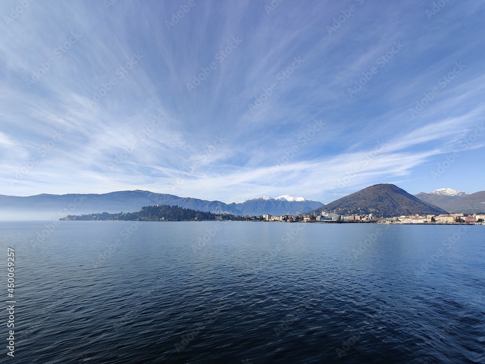 Beautiful view Lago Maggiore in winter near Verbania Italy