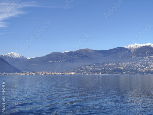 Beautiful view Lago Maggiore in winter near Verbania Italy