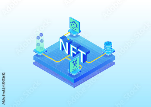 Wallpaper Mural NFT Non fungible token concept infographic. 3d isometric vector illustration of digital artwork purchased via the blockchain. Torontodigital.ca