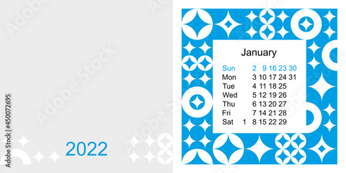 Fashionable desktop calendar template with graphic design for 2022