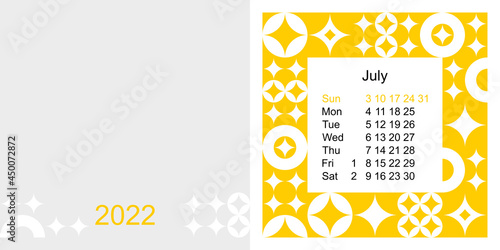 Fashionable desktop calendar template with graphic design for 2022