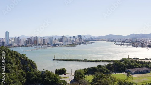 Aerial view of Itajaí marina with small boats, Brazil
