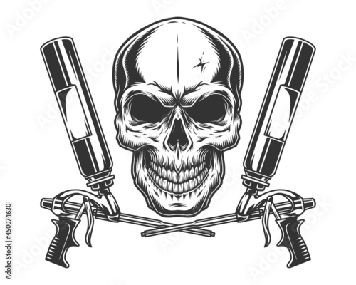 Vintage concept of skull and foam guns