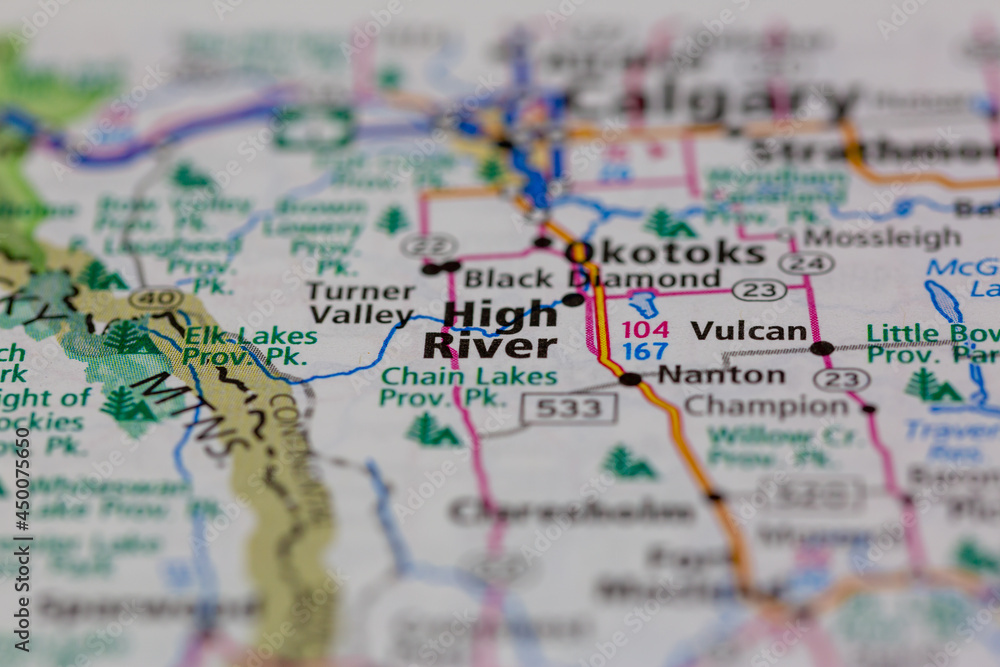 High River Alberta Canada Map 08-09-2021 Portsmouth, Hampshire, Uk, High River Alberta Canada Shown On A  Road Map Or Geography Map Stock Photo | Adobe Stock