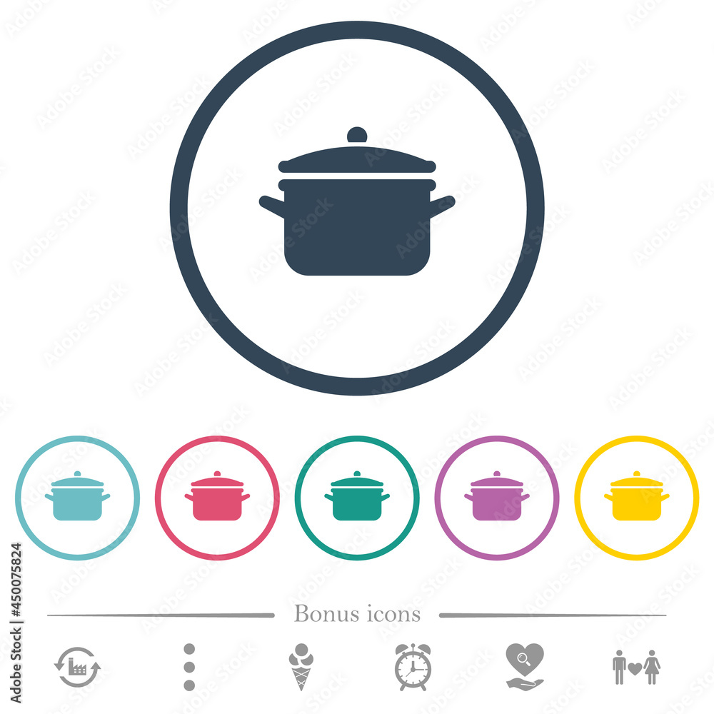 Pot with lid flat color icons in round outlines Pot with lid flat color icons in round outlines