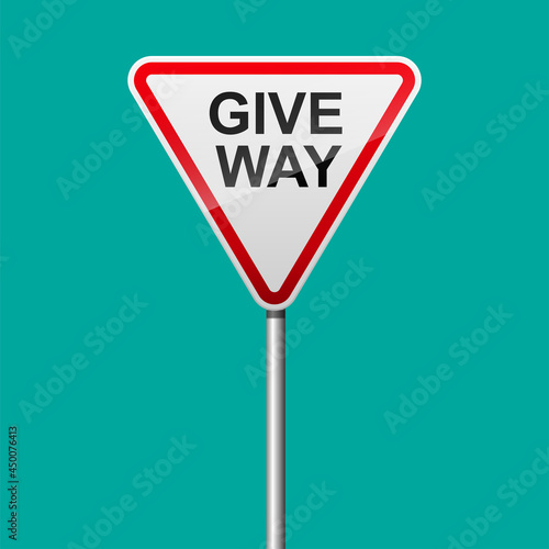 Give way sign isolated on white background vector illustration.