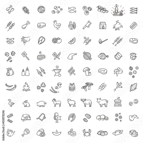 Vector line barbecue icons set on white background