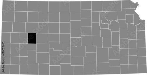 Black highlighted location map of the Lane County inside gray map of the Federal State of Kansas, USA