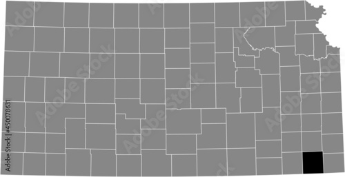 Black highlighted location map of the Labette County inside gray map of the Federal State of Kansas, USA