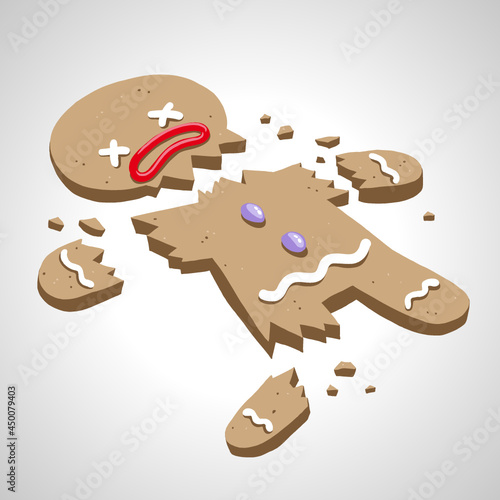 Broken Gingerbread Man in Pieces Illustrated Cartoon Drawing