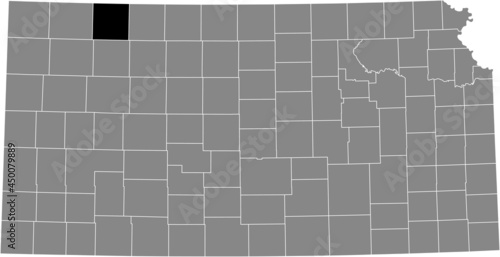 Black highlighted location map of the Decatur County inside gray map of the Federal State of Kansas, USA