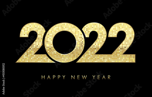 2022 mosaic luxury Happy New Year sign, congrats concept. Logotype in 3D style. Beautiful isolated graphic design template. Decorative numbers. Golden digits creative Christmas decoration