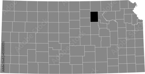 Black highlighted location map of the Clay County inside gray map of the Federal State of Kansas, USA