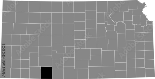 Black highlighted location map of the Clark County inside gray map of the Federal State of Kansas, USA