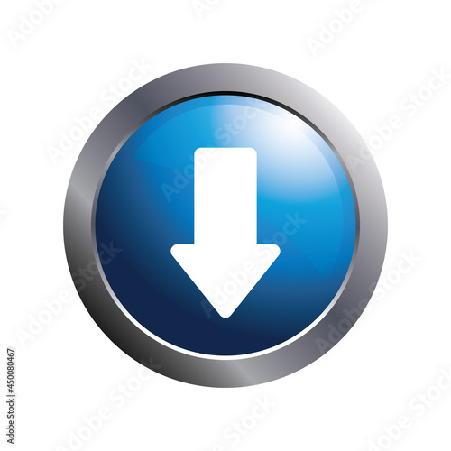 Vector web button with download icon on blue color circle.