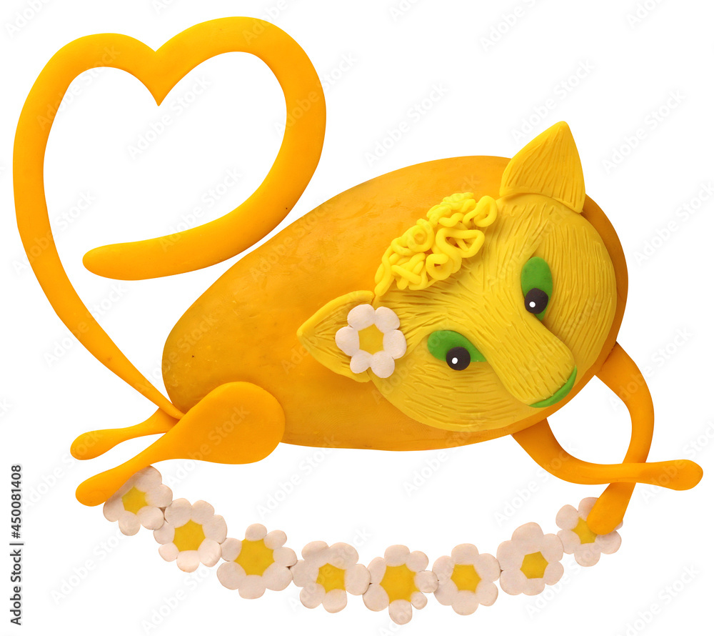 yellow cat in love with flowers