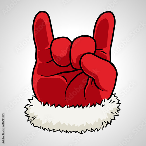 Santa Claus Glove Hand Rock and Roll Hail Santa Christmas Illustrated Cartoon Drawing