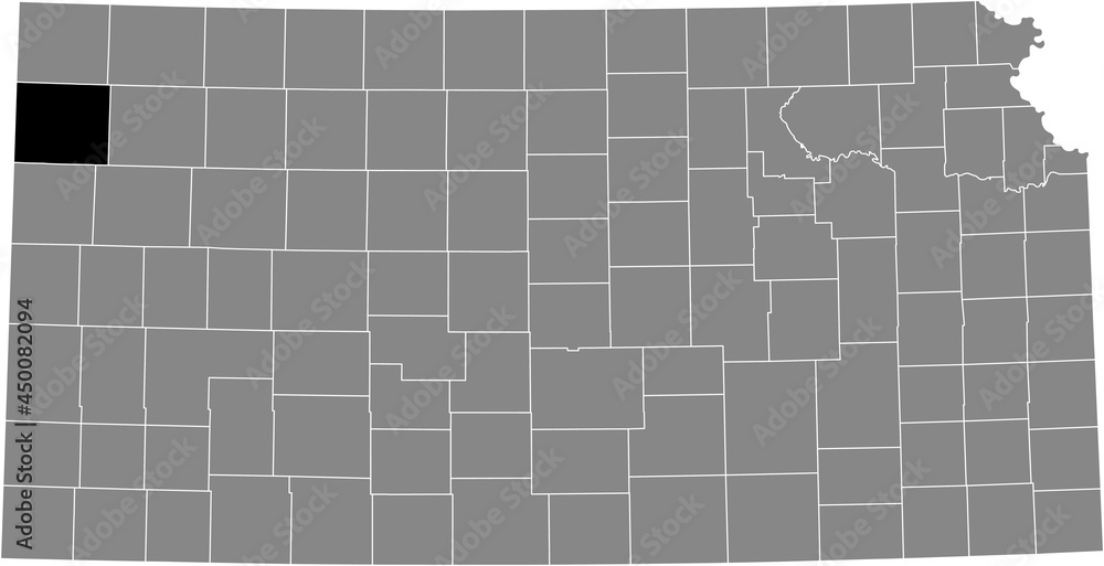 Black highlighted location map of the Sherman County inside gray map of the Federal State of Kansas, USA