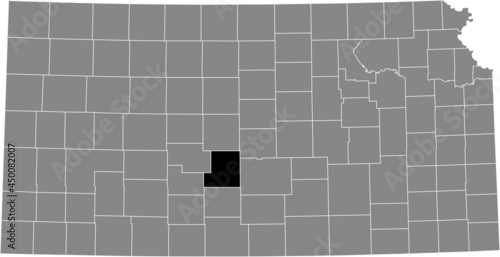 Black highlighted location map of the Stafford County inside gray map of the Federal State of Kansas, USA