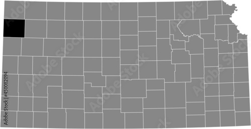 Black highlighted location map of the Sherman County inside gray map of the Federal State of Kansas, USA