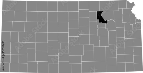 Black highlighted location map of the Riley County inside gray map of the Federal State of Kansas, USA