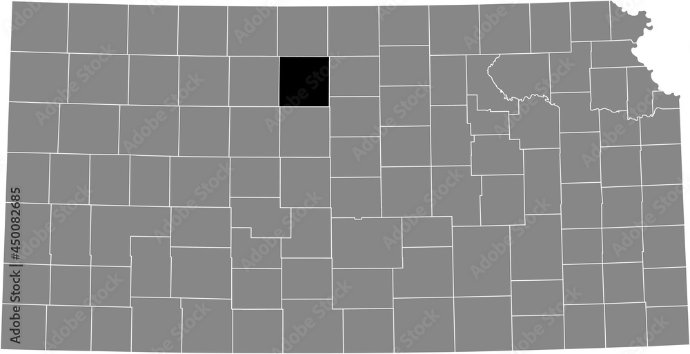 Black highlighted location map of the Osborne County inside gray map of the Federal State of Kansas, USA