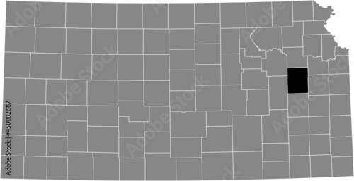 Black highlighted location map of the Osage County inside gray map of the Federal State of Kansas, USA