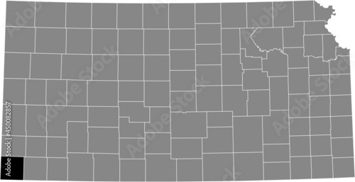 Black highlighted location map of the Morton County inside gray map of the Federal State of Kansas, USA