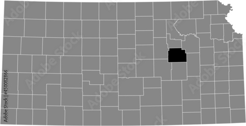 Black highlighted location map of the Morris County inside gray map of the Federal State of Kansas, USA