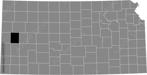 Black highlighted location map of the Wichita County inside gray map of the Federal State of Kansas, USA