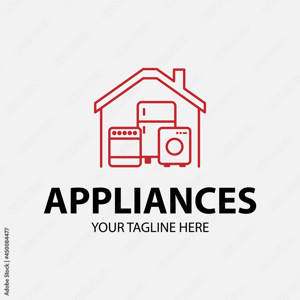 Modern minimalist home appliance store logo. Refrigerator stove and