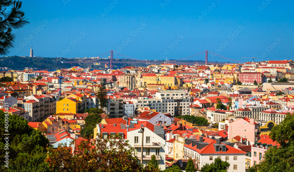 Beautiful panoramic view of  old Lisbon, Portugal