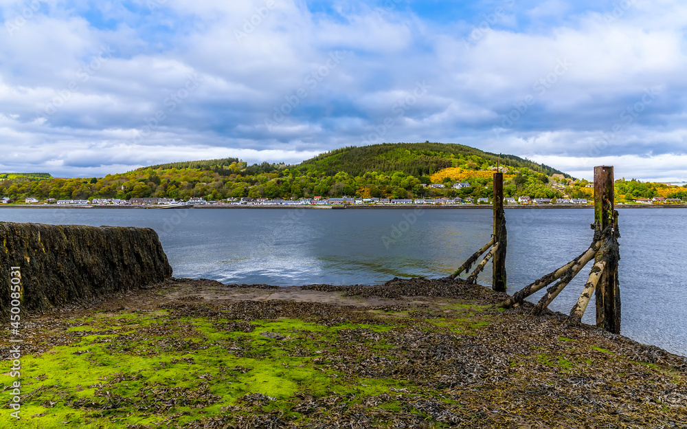 A view down a slipway towards the Beauly Firth at Inverness, Scotland on a summers day