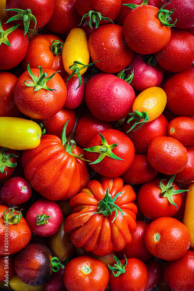 Fresh red and yellow tomatoes background. Fresh red and yellow tomatoes background.