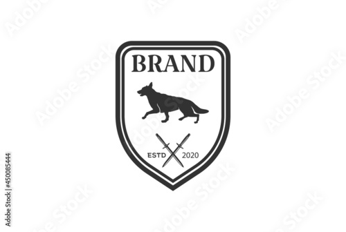 Shield with German Shepherd Dog for Rescue Guard Security Logo Design Vector