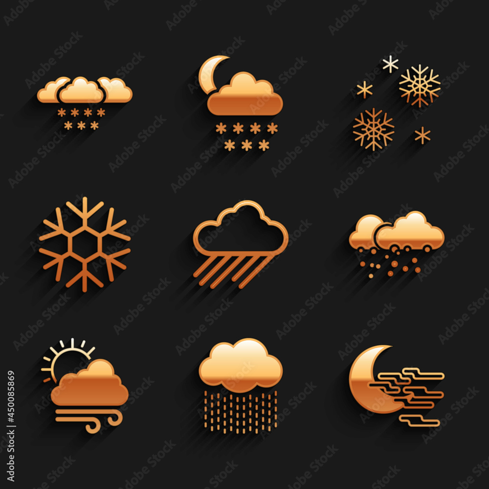 Set Cloud with rain, Fog and moon, snow, Windy weather and Snowflake icon. Vector Set Cloud with rain, Fog and moon, snow, Windy weather and Snowflake icon. Vector