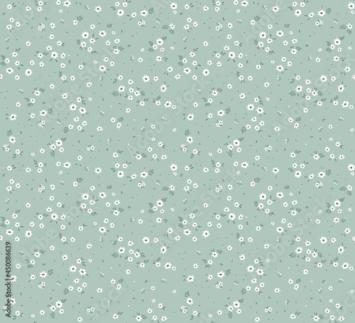 Cute floral pattern in the small flowers. Seamless vector texture. Elegant template for fashion prints. Printing with small white flowers. Pale blue gray  background.